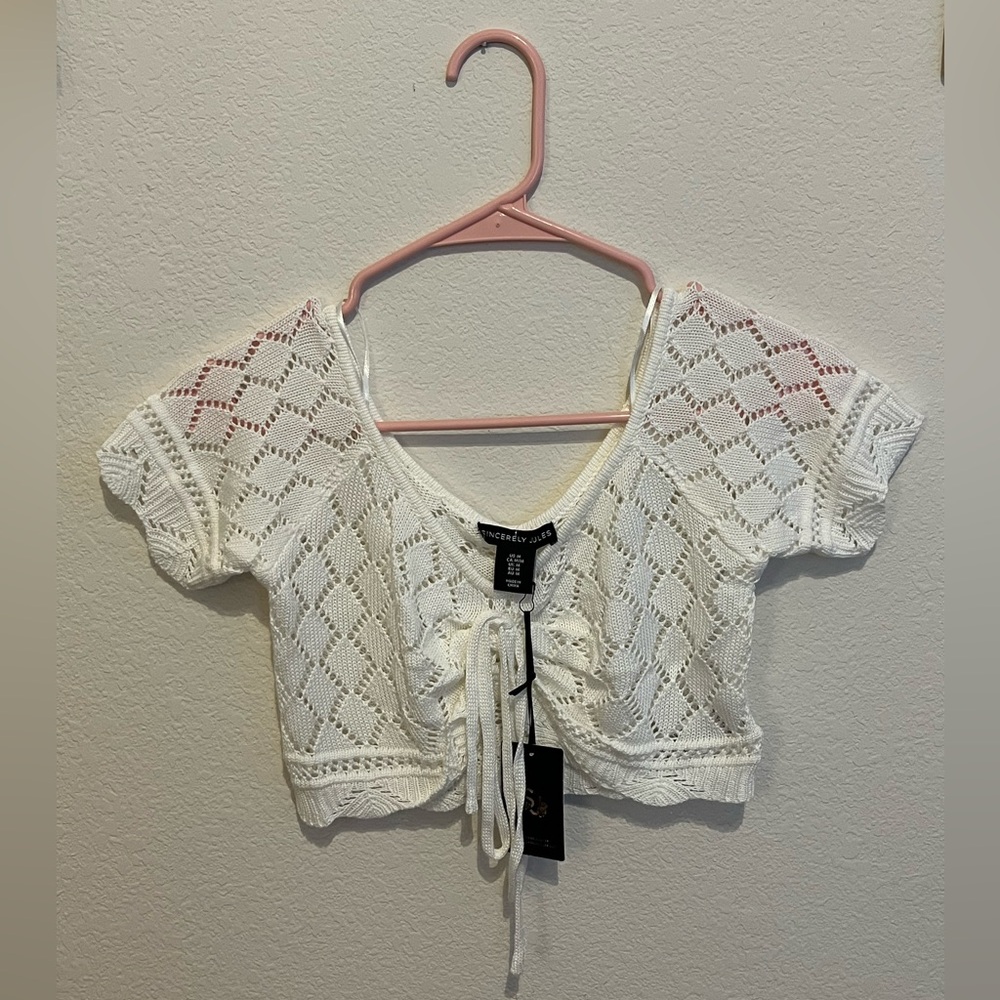 White Sincerely Rules Crochet Top 🤍